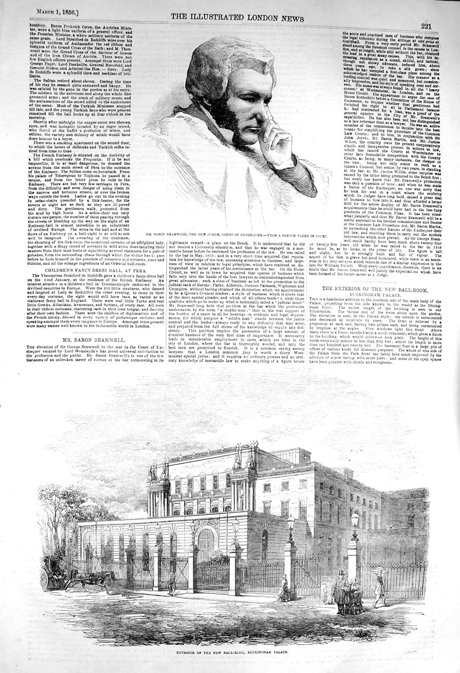 Original Old Antique Print 1856 Baron Bramwell Judge Court Buckingham Palace
