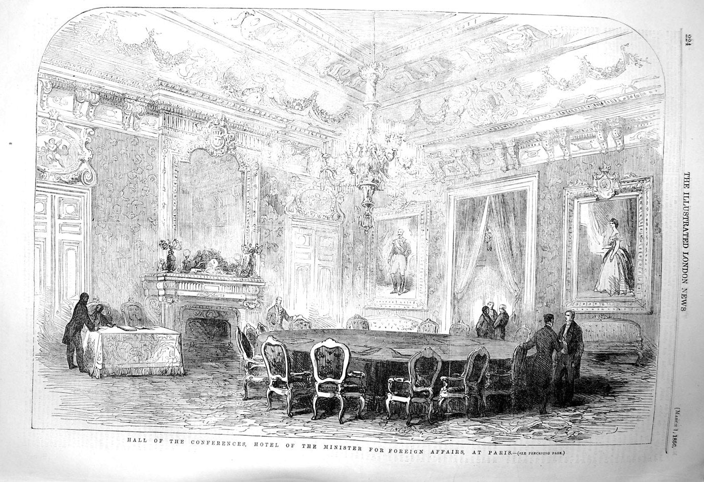Original Old Antique Print 1856 Conference Hotel Minister Foreign Affairs Paris
