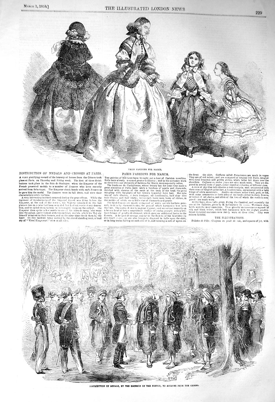Old Antique Print 1856 Paris Fashion Medals Emperor French Zouaves Crimea 19th