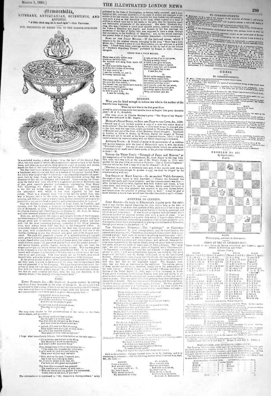 Original Old Antique Print 1856 Cup Henry Viii Barber Surgeons Chess Board 19th