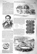 Original Old Antique Print 1856 Manchester Three-Horse Omnibus Broderip Whale