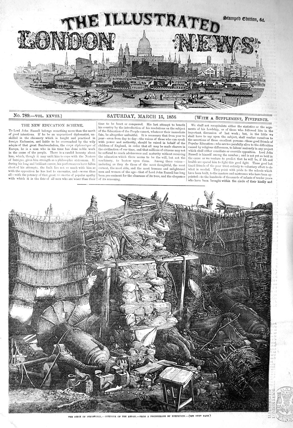 Original Old Antique Print 1856 Siege Sebastopol Scene Interior Redan Fine Art