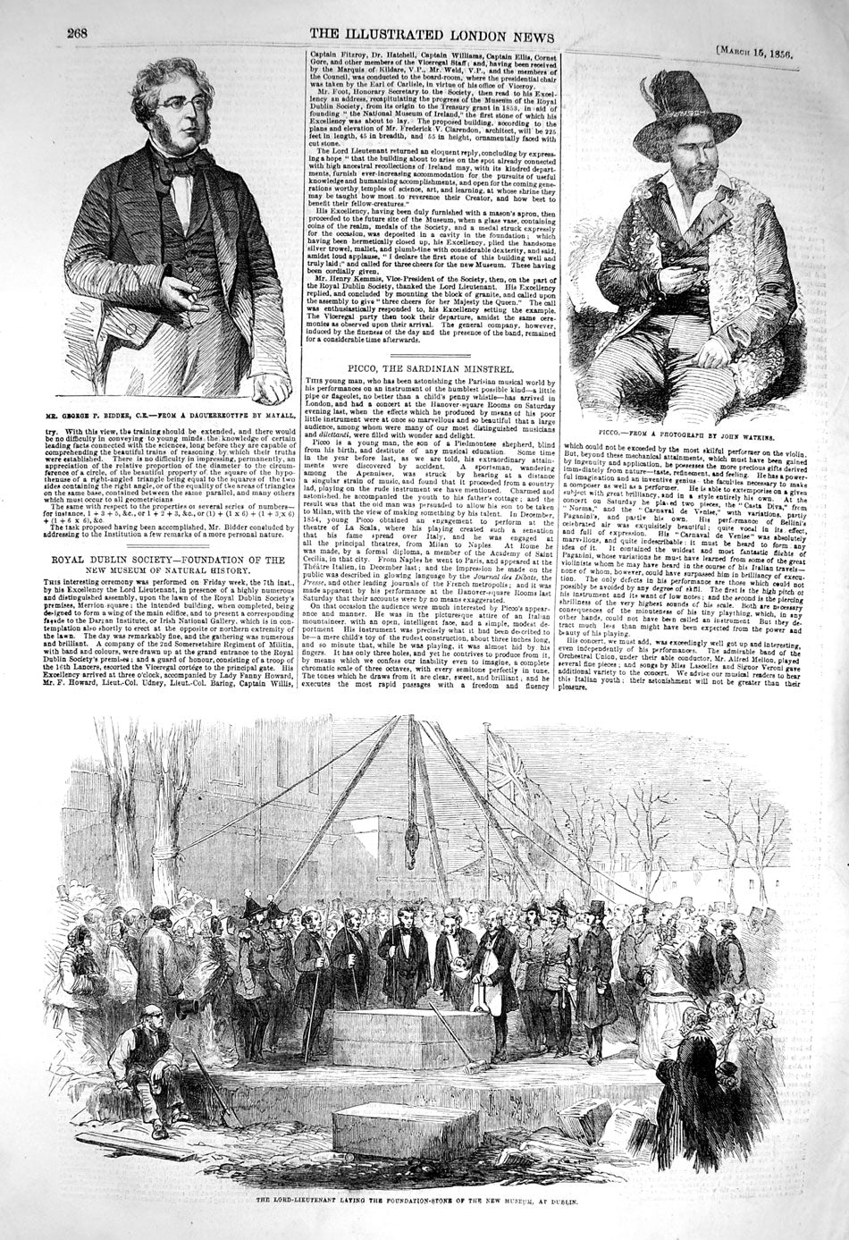 Old Antique Print 1856 George Bidder Picco Lord-Lieutenant Museum Dublin 19th