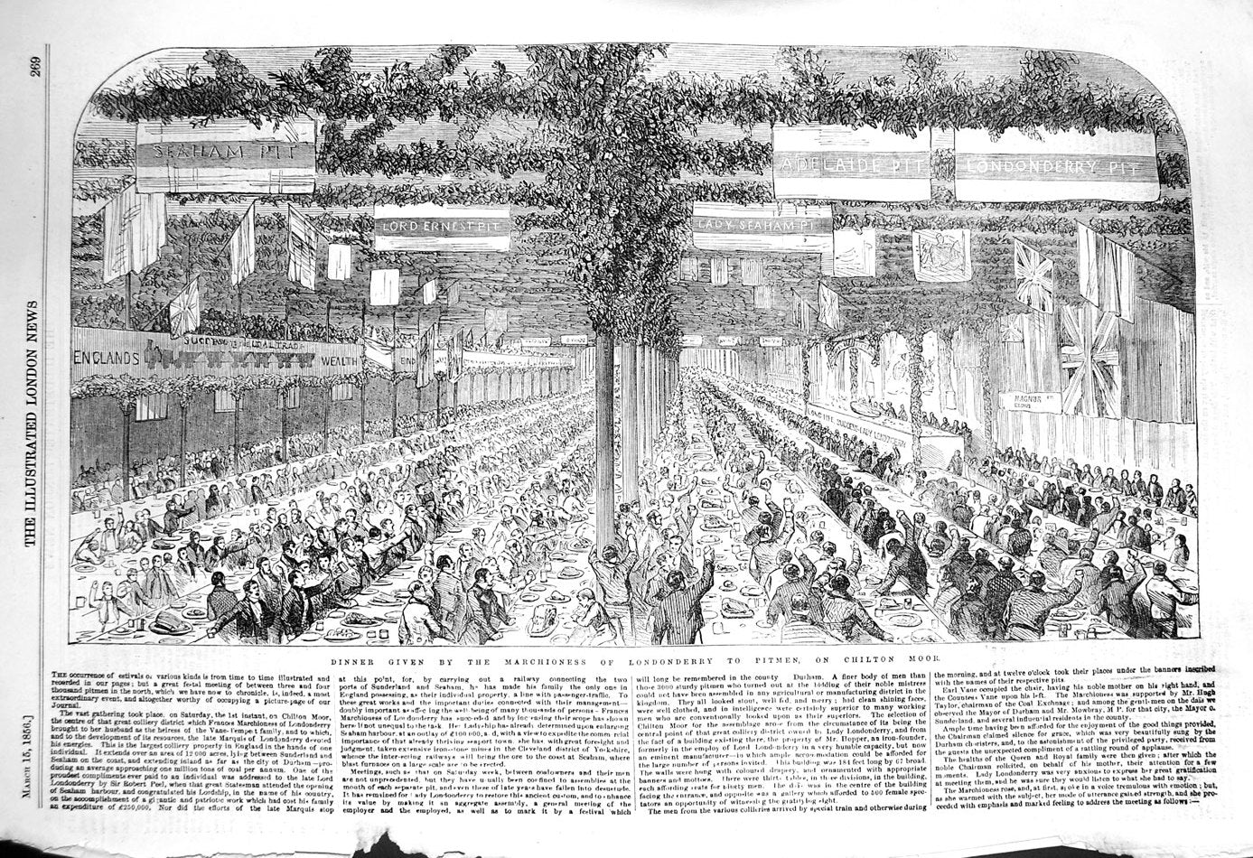 Antique Print *3208 1856 Dinner Marchioness Londonderry Pitmen Chilton Moor