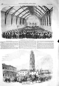 Original Old Antique Print 1856 Boston Election Corn Exchange Voting Poll Scene