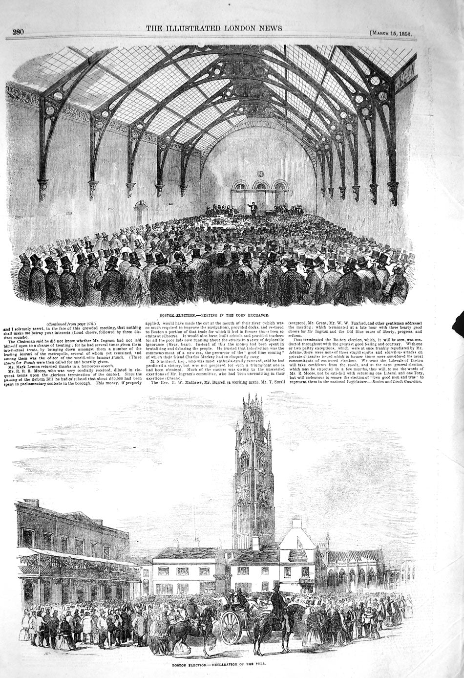 Original Old Antique Print 1856 Boston Election Corn Exchange Voting Poll Scene