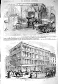 Original Old Antique Print 1856 Princess Theatre Iron Glass Warehouse Glasgow