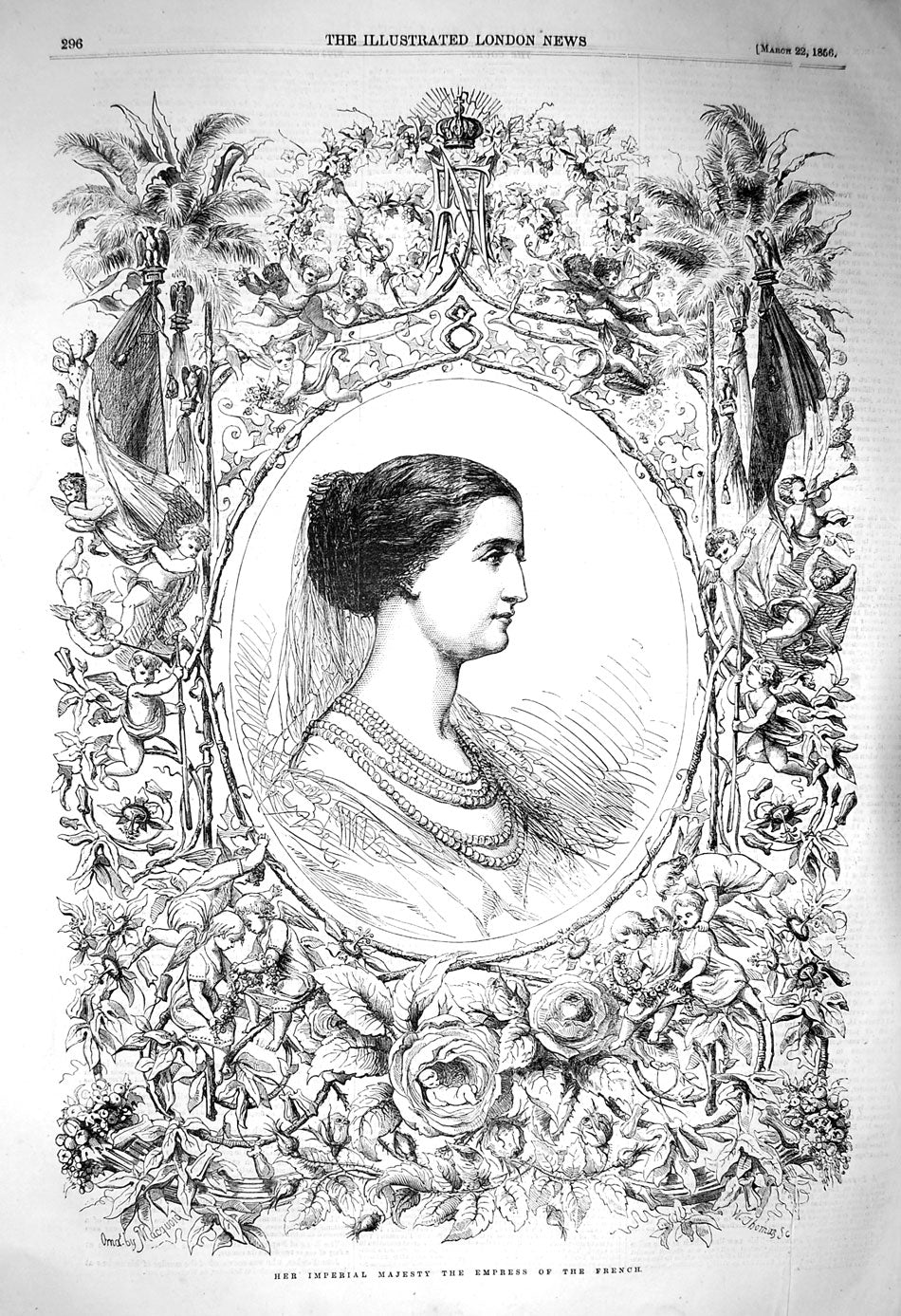 Original Old Antique Print 1856 Portrait Imperial Majesty Empress French 19th