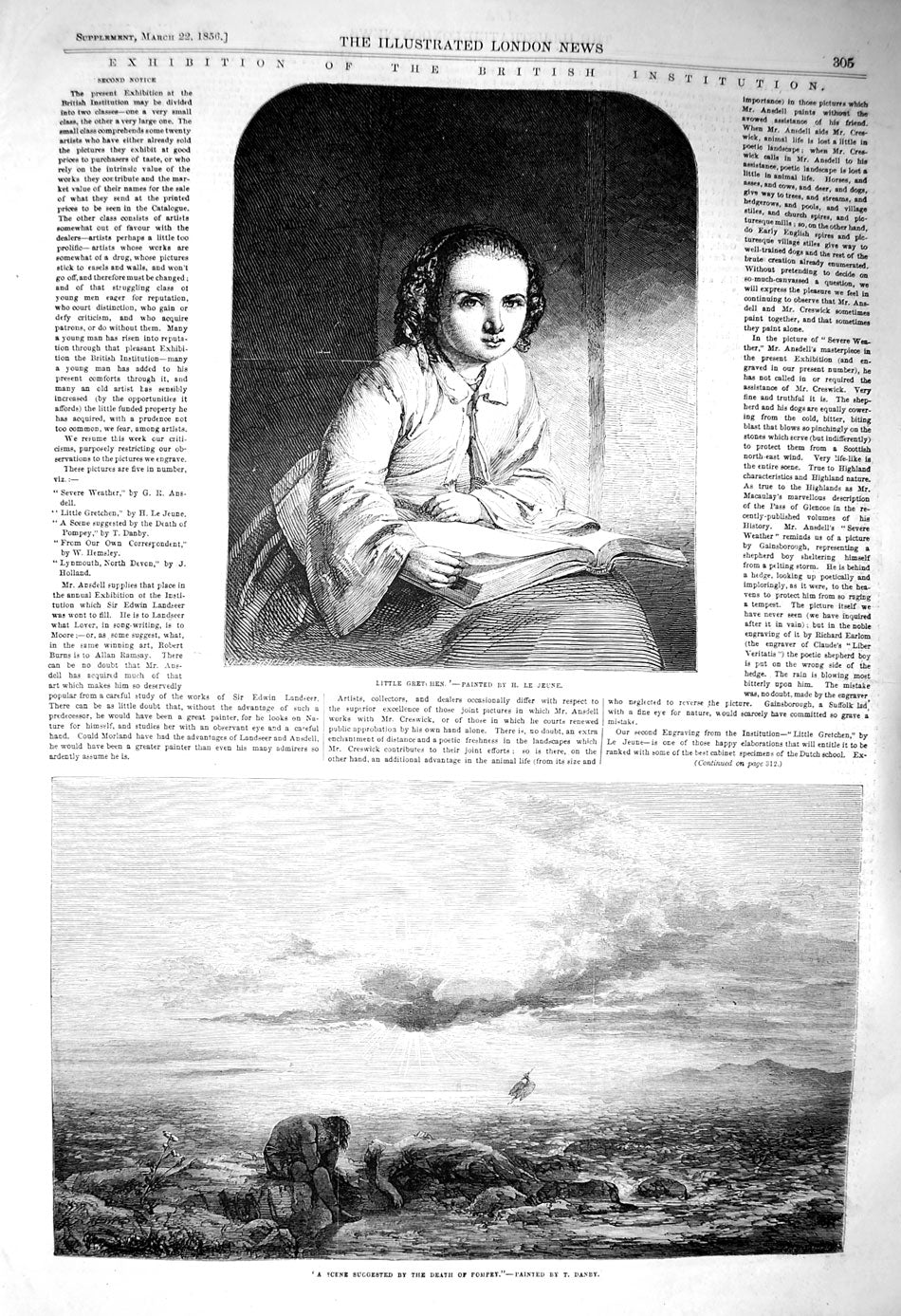 Old Antique Print 1856 Little Girl Gretchen Scene Death Pompey Fine Art 19th
