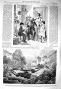 Original Old Antique Print 1856 View Lynmouth North Devon Newspaper Man C 19th