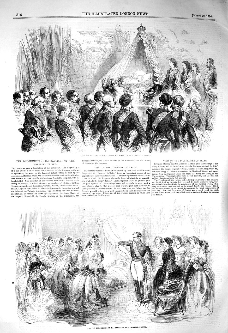 Old Antique Print 1856 Ondoiement Imperial Prince Baby Dames De La Halle 19th