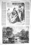 Old Antique Print 1856 Summer Ford Horses Cart Trees Bethany Soper Clay 19th