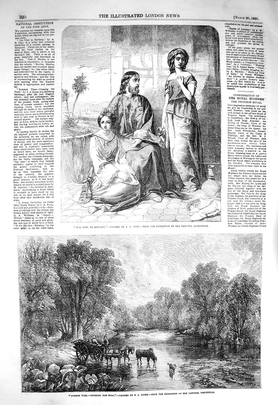 Old Antique Print 1856 Summer Ford Horses Cart Trees Bethany Soper Clay 19th