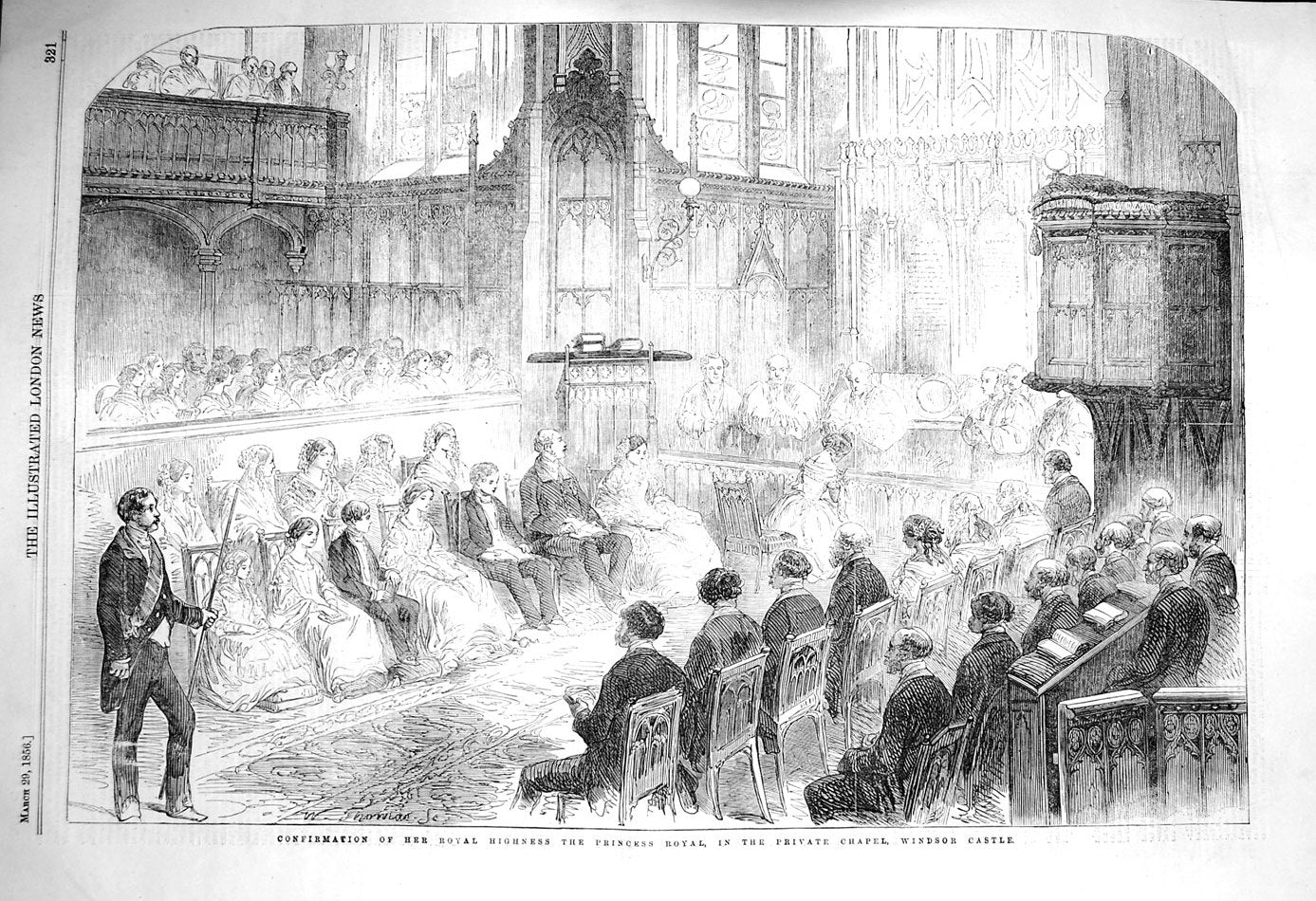 Original Old Antique Print 1856 Royal Highness Princess Chapel Windsor Castle