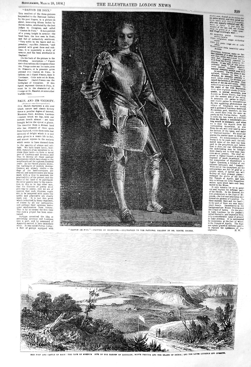 Old Antique Print 1856 Gaston De Foix Fort Castle Balae Misenum Lucullus 19th