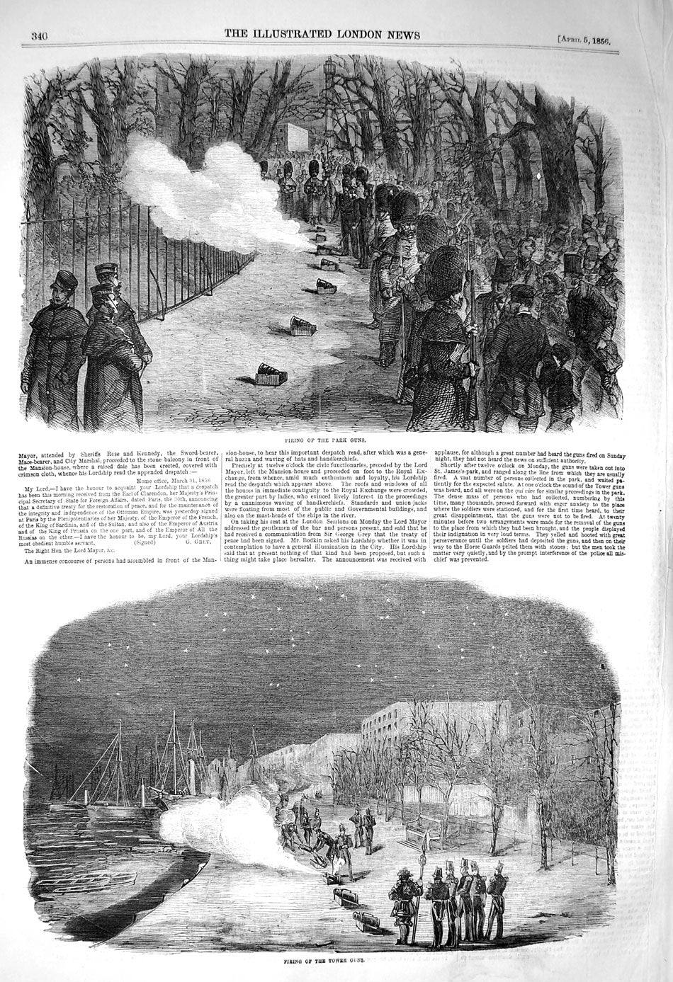 Original Old Antique Print 1856 Firing Tower Guns Park Siers Guards Fine Art