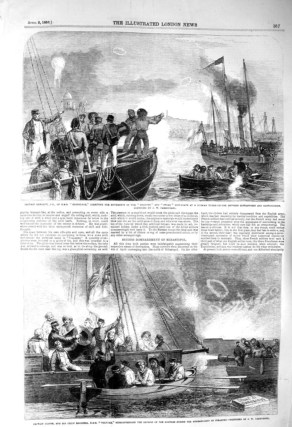 Original Old Antique Print 1856 Glasse Ship Vulture Sveaborg Hewlett Edinburgh
