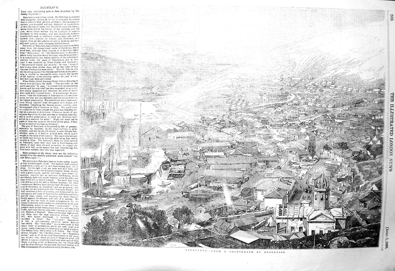 Original Old Antique Print 1856 View Balaclava Houses Mountains 19th