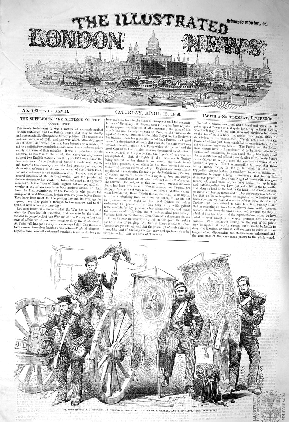 Original Old Antique Print 1856 Crimean Heroes Trophies Wollwich Siers War 19th