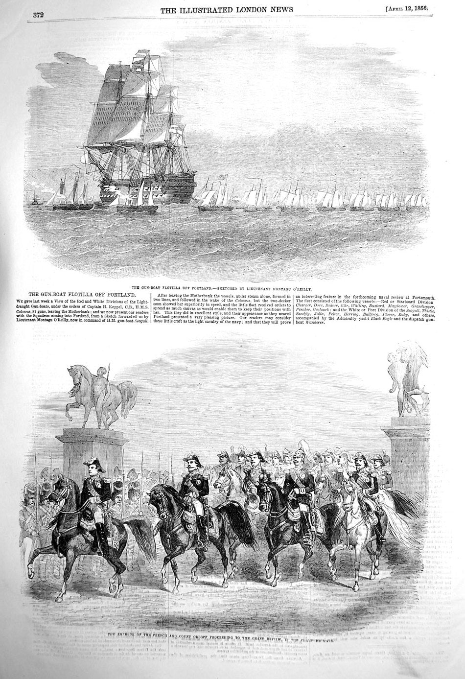 Old Antique Print 1856 Gun Boat Flotilla Portland Ships Count Orloff Mars 19th