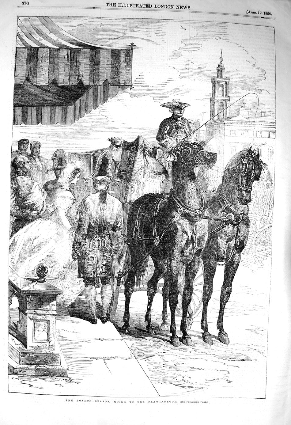 Old Antique Print 1856 London Season Transport Drawing Room Horse Coach 19th