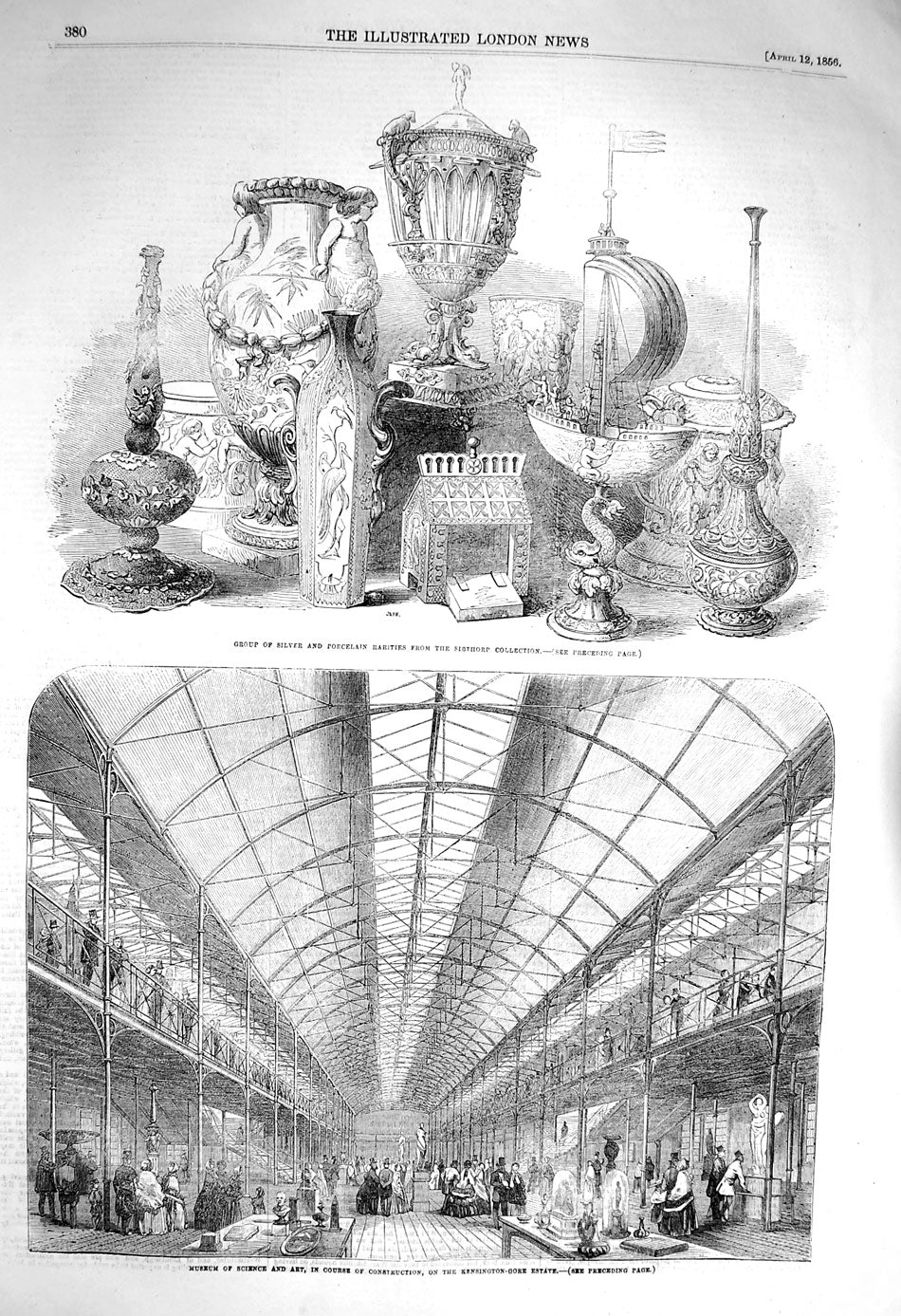 Original Old Antique Print 1856 Sisthorp Collection Silver Museum Science Art