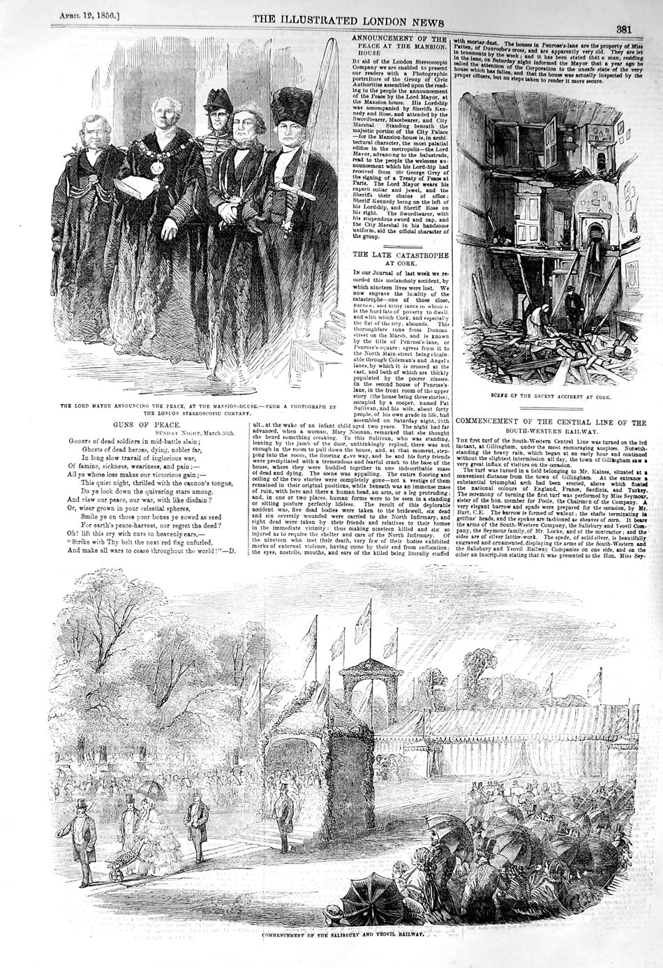 Old Antique Print 1856 Lord Mayor Mansion House Salisbury Yeovil Railway 19th