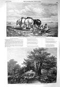 Old Antique Print 1856 Country Churchyard Read Fine Art Horse Plough Farm 19th