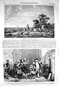 Original Old Antique Print 1856 Shepherd Sheep Cattle Parish Beagle Dog Wilkie