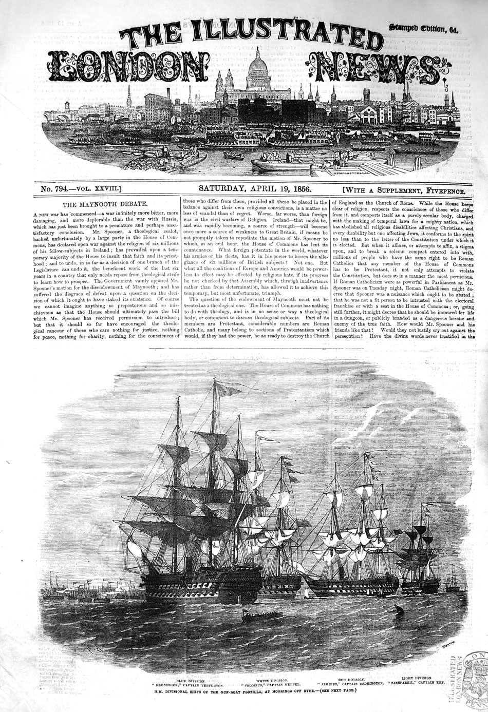 Old Antique Print 1856 Ships Gun Boat Flotilla Colossus Brunswick Algiers 19th