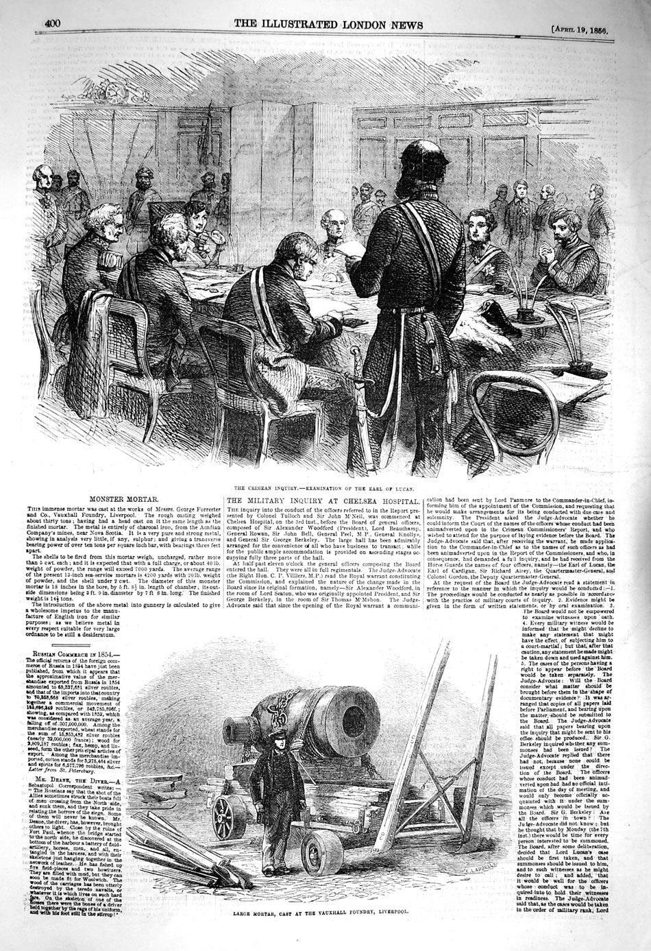 Old Antique Print 1856 Crimean Inquiry Earl Lucan Mortar Liverpool Canon 19th