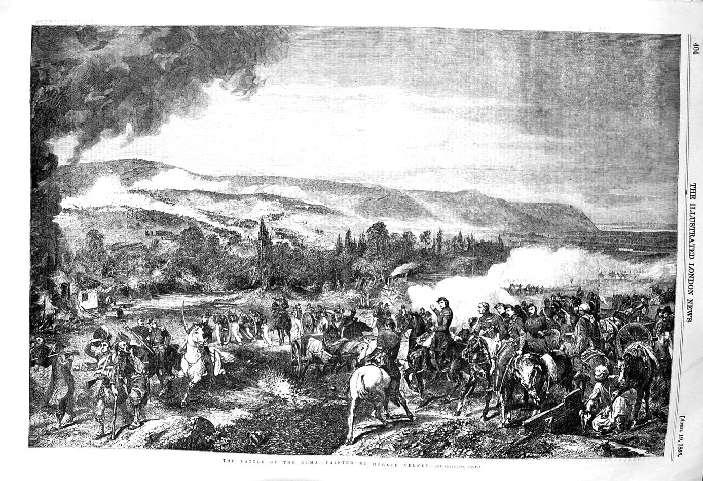Original Old Antique Print 1856 Battle Alma War Siers Horses Horace Vernet 19th