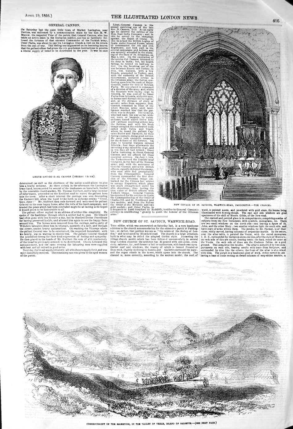 Original Old Antique Print 1856 Church Saviour Paddington Cannon Salsette Vehar