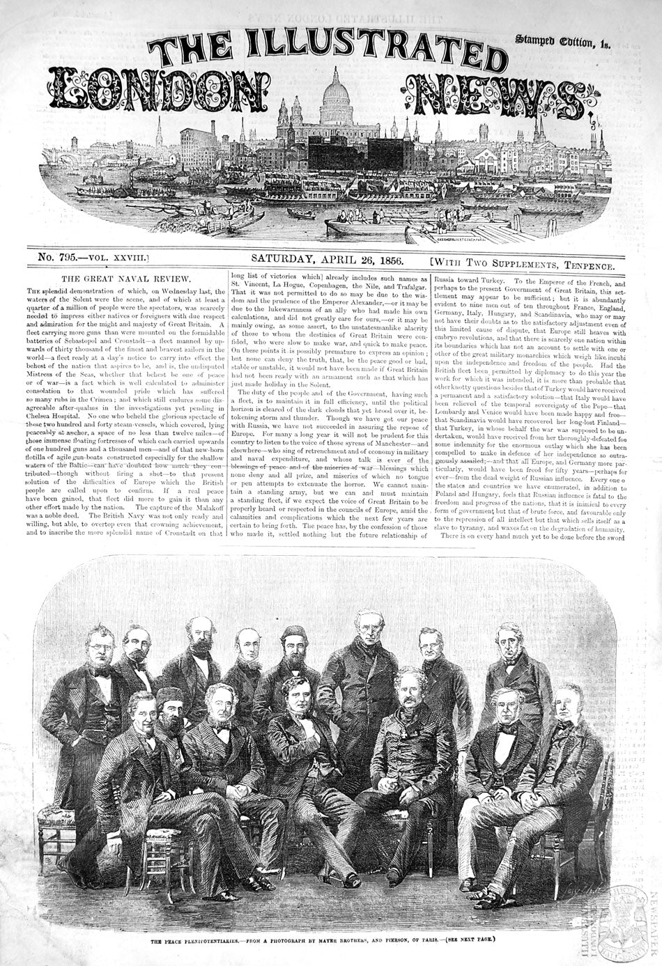 Original Old Antique Print 1856 Peace Plenipoteniaries Portrait Mayer Brothers