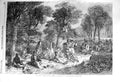 Original Old Antique Print 1856 Picnic Baltic Navy Men Uniforms Trees Victorian