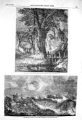 Original Old Antique Print 1856 Brook River Sheep Sea-Scape Ship Stormy Sea