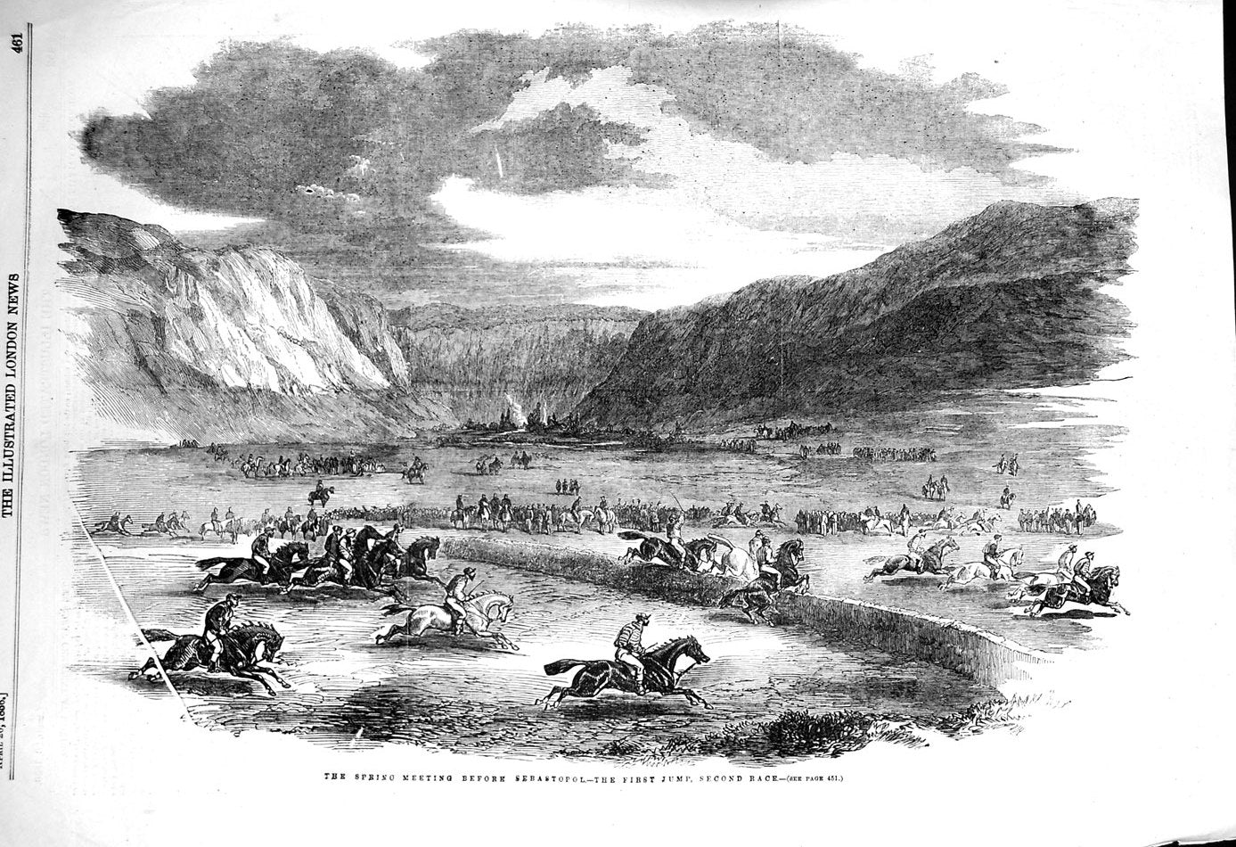 Old Antique Print 1856 Spring Meeting Horses Jumping Sport Sebastopol War 19th