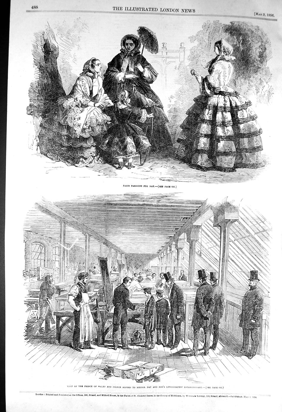 Original Old Antique Print 1856 Paris Fashion Prince Wales Alfred Lithographic