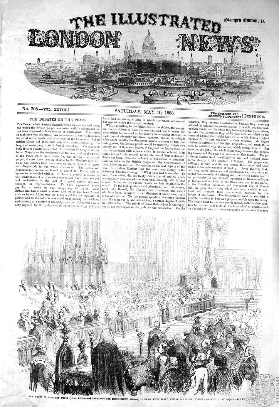 Old Antique Print 1856 Bishop Bath Wells Lord Auckland Westminster Abbey 19th