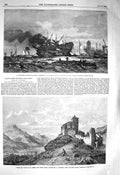 Original Old Antique Print 1856 Dutch East Indian Hove Down Ship Castle Canton