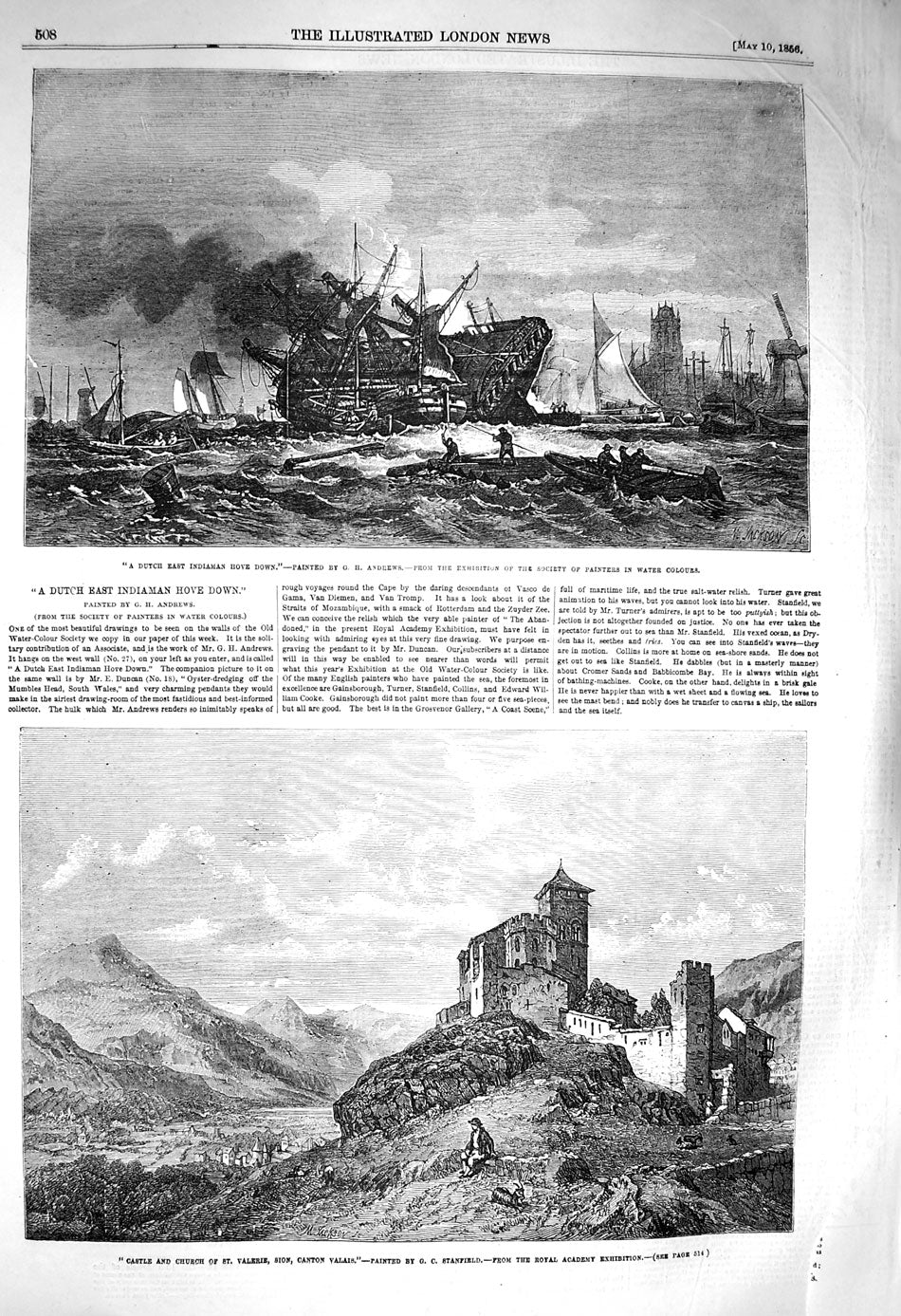 Original Old Antique Print 1856 Dutch East Indian Hove Down Ship Castle Canton
