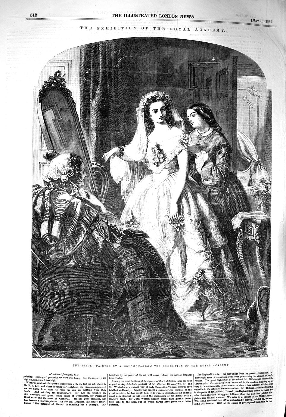 Original Old Antique Print 1856 Bride Wedding Portrait Solomon Royal Acad 19th
