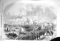 Original Old Antique Print 1856 Naval Review Queen'S Yacht Portsmouth Harbour