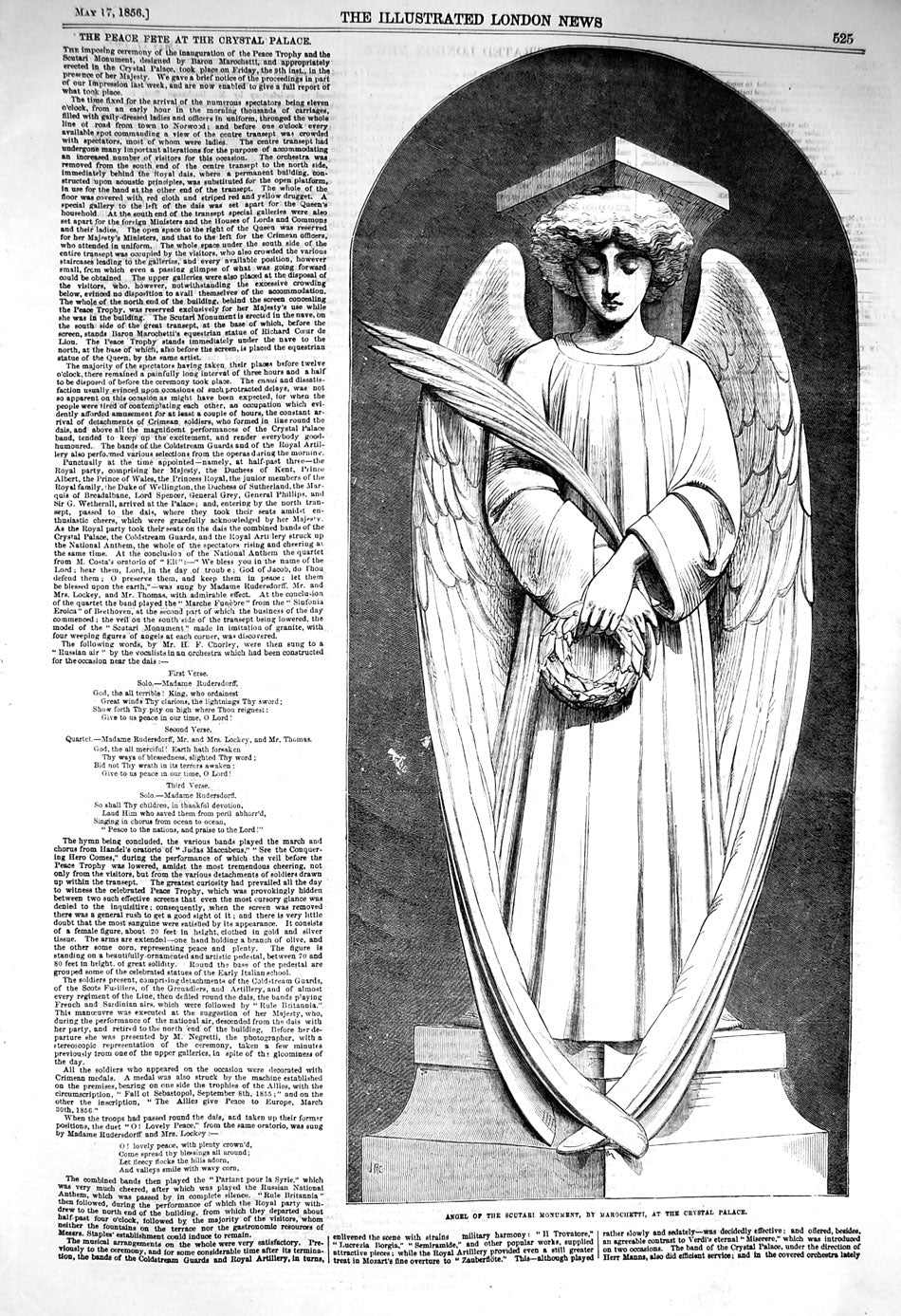 Original Old Antique Print 1856 Angel Scutari Monument Marochetti Crystal 19th