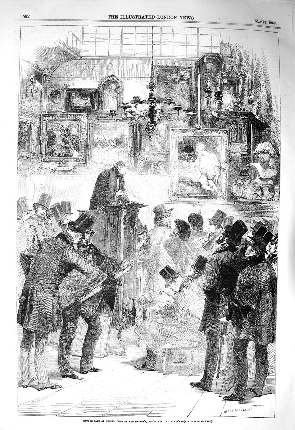 Old Antique Print 1856 Picture Sale Messrs Christie Mansons King Street 19th