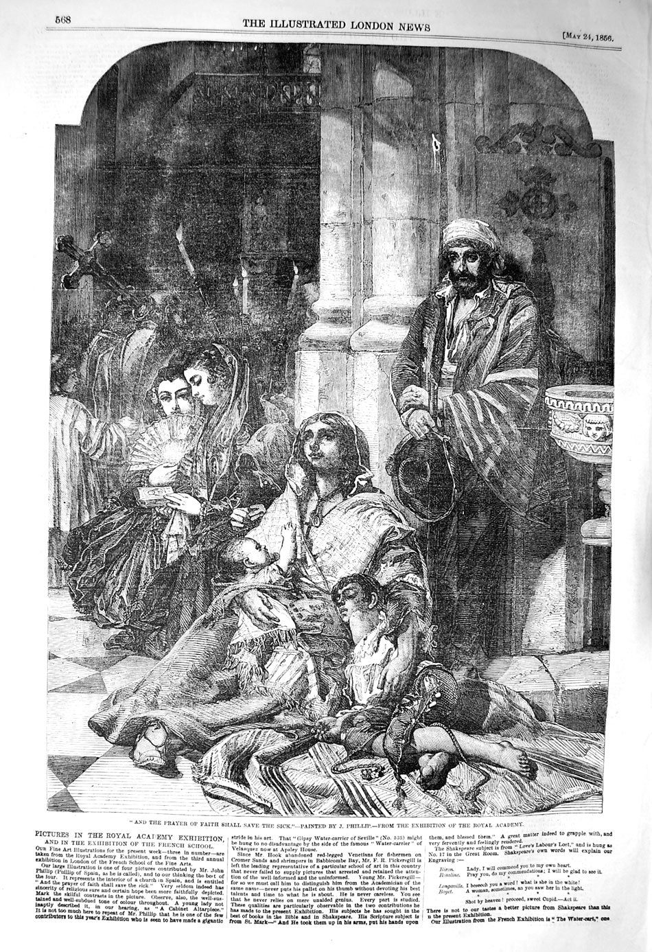 Original Old Antique Print 1856 Scene Sick People Street Gipsy Fine Art 19th