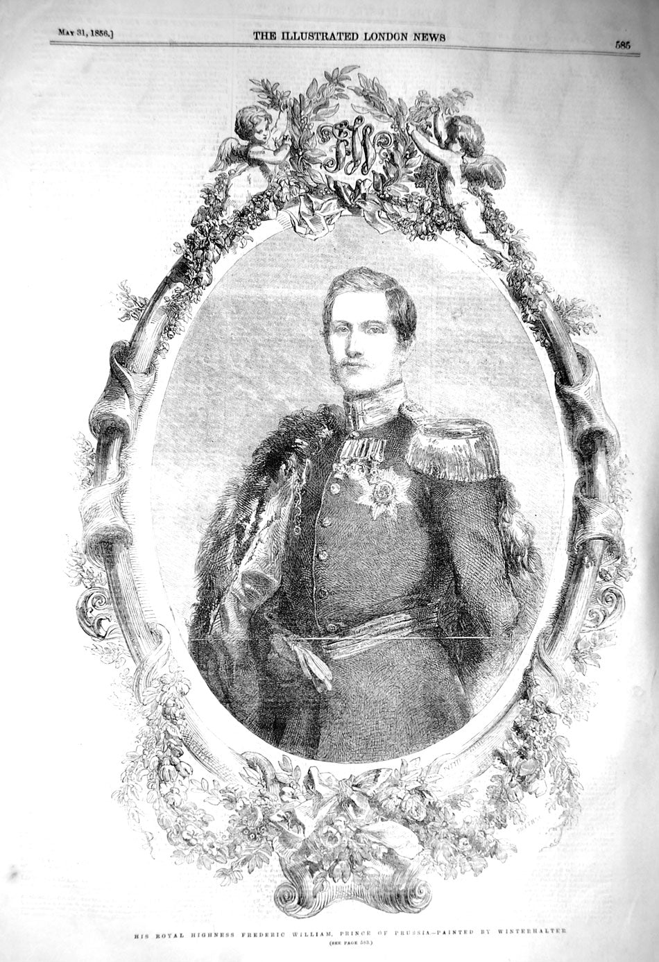 Original Old Antique Print 1856 His Royal Highness Frederic William Prince 19th