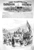 Original Old Antique Print 1856 Peace Commemoration Country Visitors Horse Cart