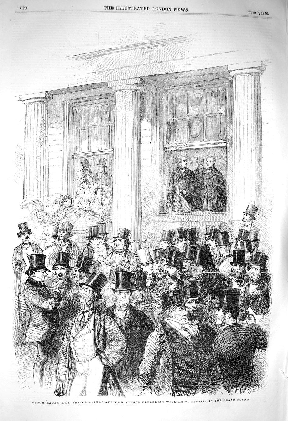 Old Antique Print 1856 Epsom Horse Races Prince Albert Frederick William 19th
