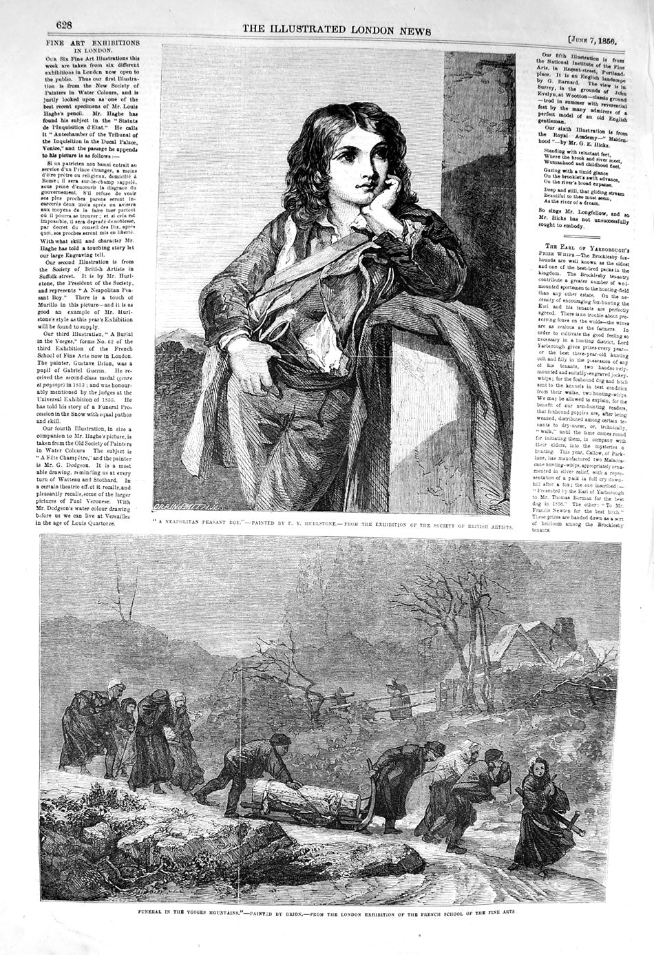 Original Old Antique Print 1856 Neapolitan Peasant Boy Funeral Vosges Mountains